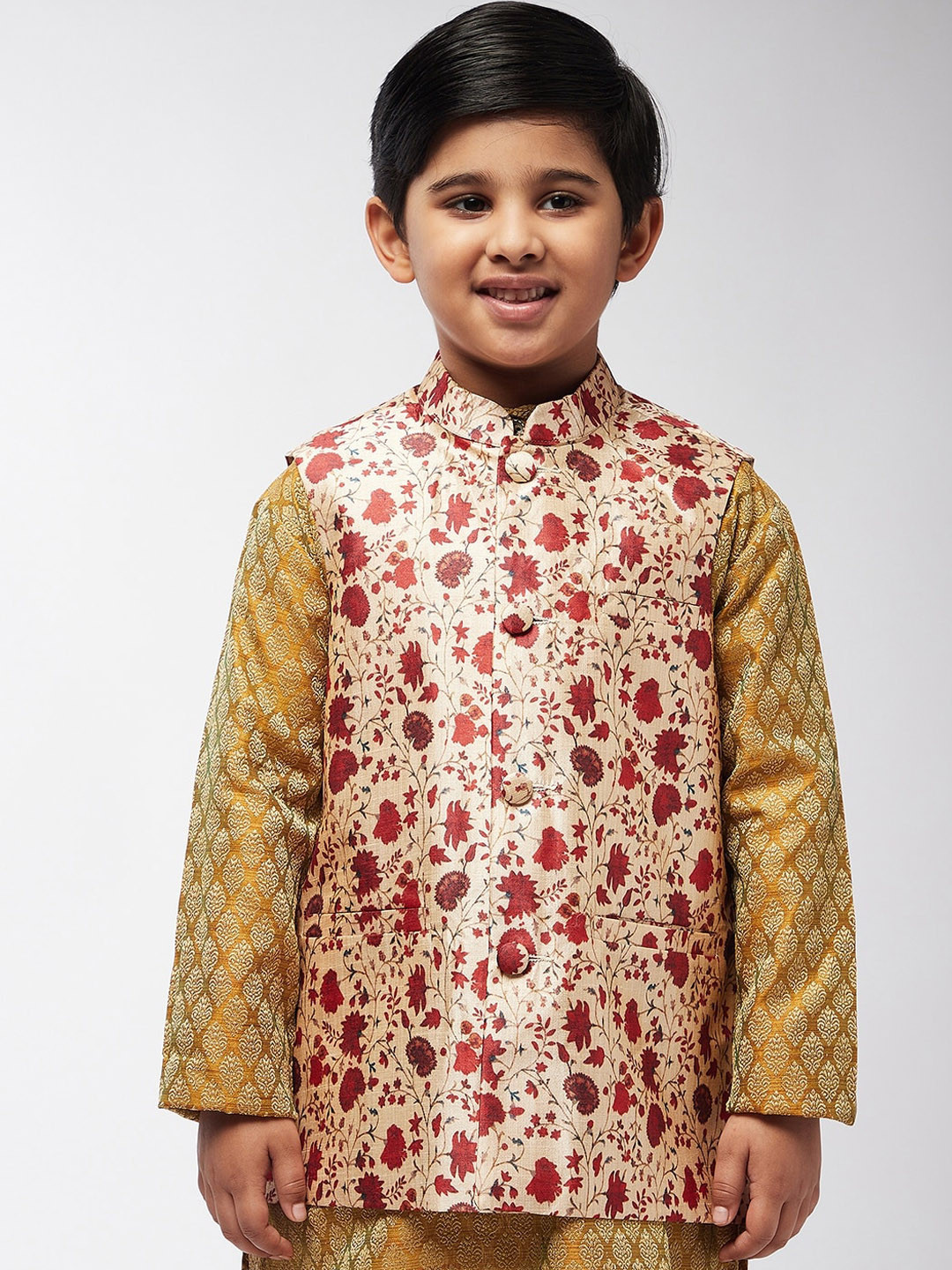 

SOJANYA Boys Off-White & Red Printed Woven Nehru Jacket