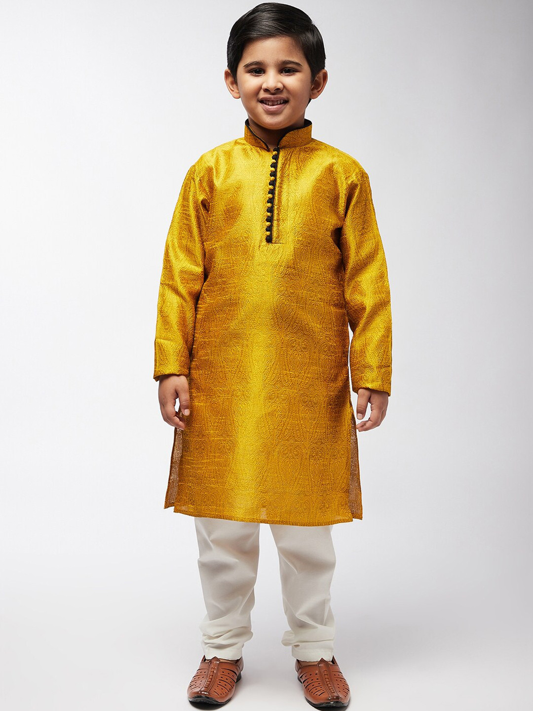 

SOJANYA Boys Mustard Yellow Ethnic Motifs Kurta with Pyjamas