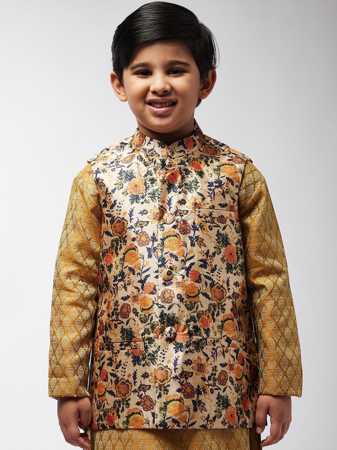 

SOJANYA Boys Off-White & Green Printed Woven Nehru Jacket