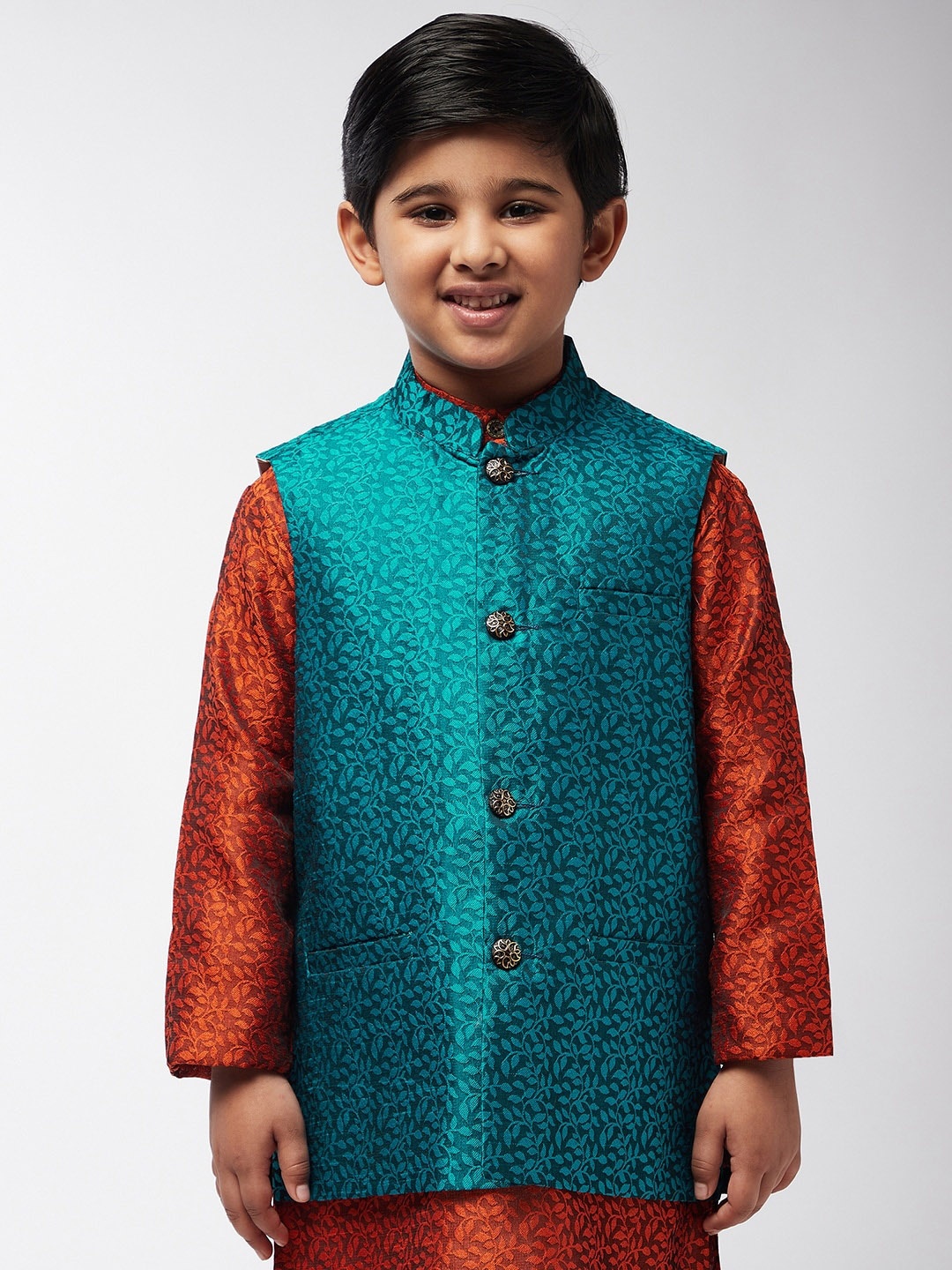 

SOJANYA Boys Turquoise Blue Woven Design Nehru Jacket