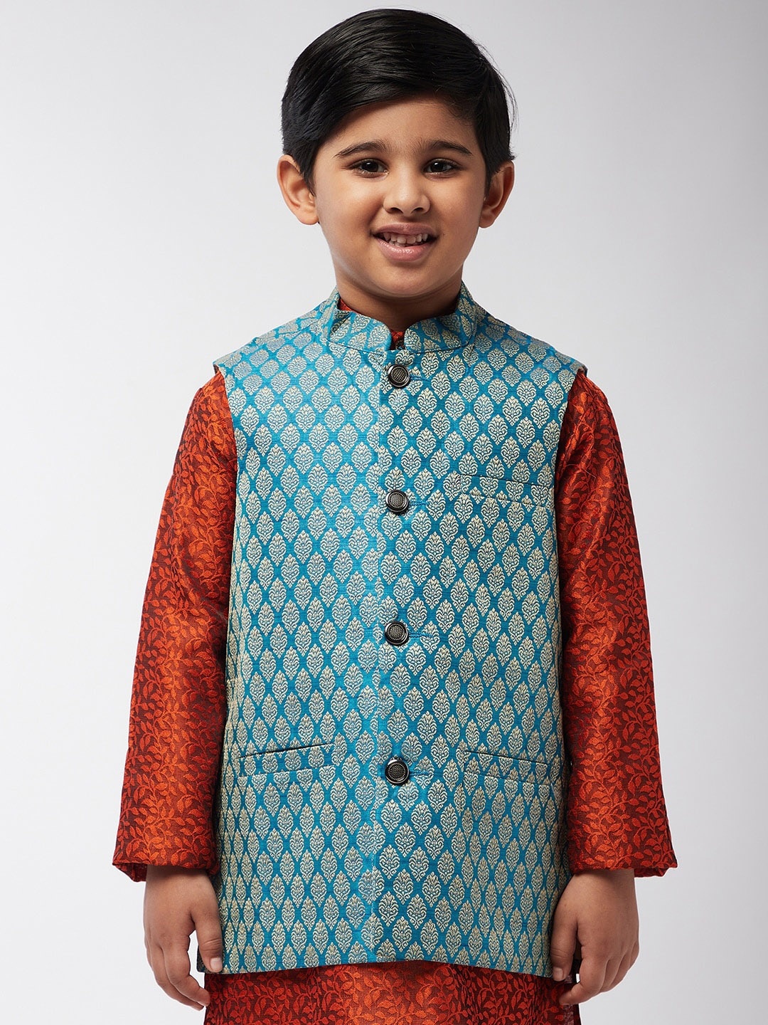 

SOJANYA Boys Blue & Gold Woven Nehru Jacket