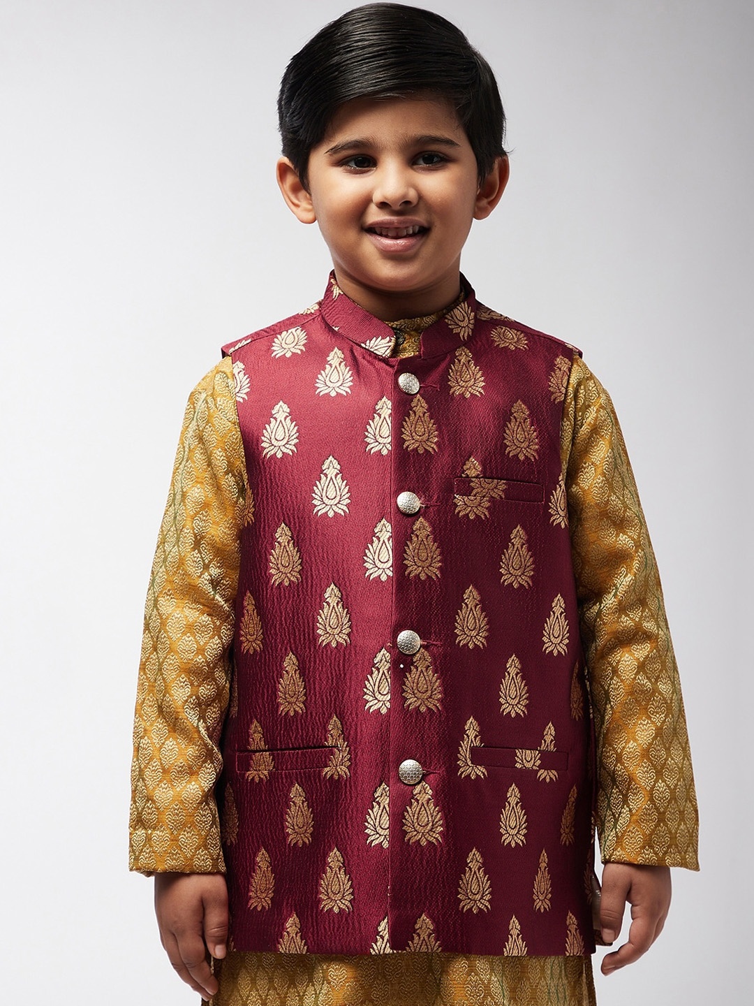 

SOJANYA Boys Maroon Woven Design Woven Nehru Jacket