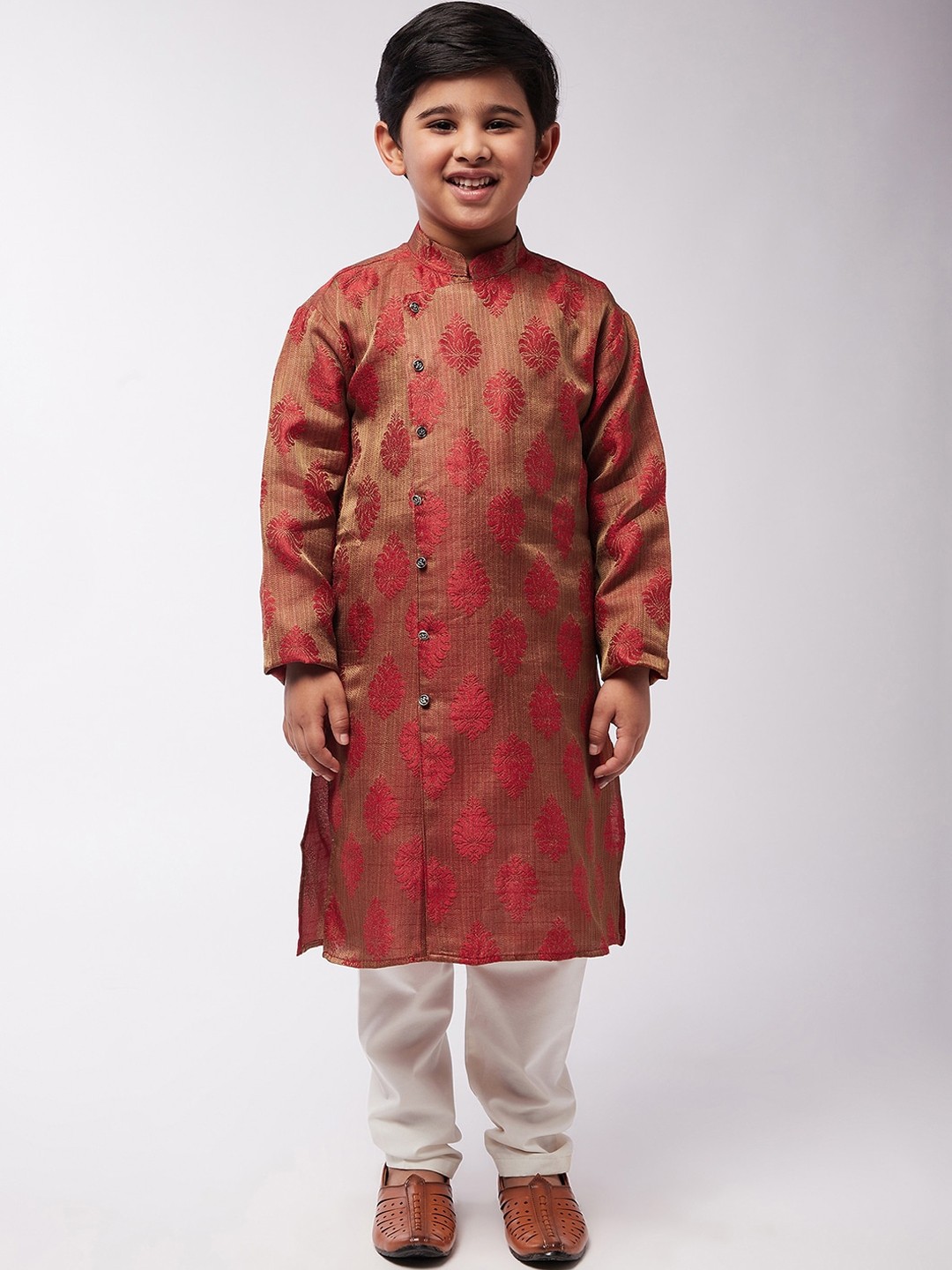 

SOJANYA Boys Red Floral Angrakha Kurta with Pyjamas