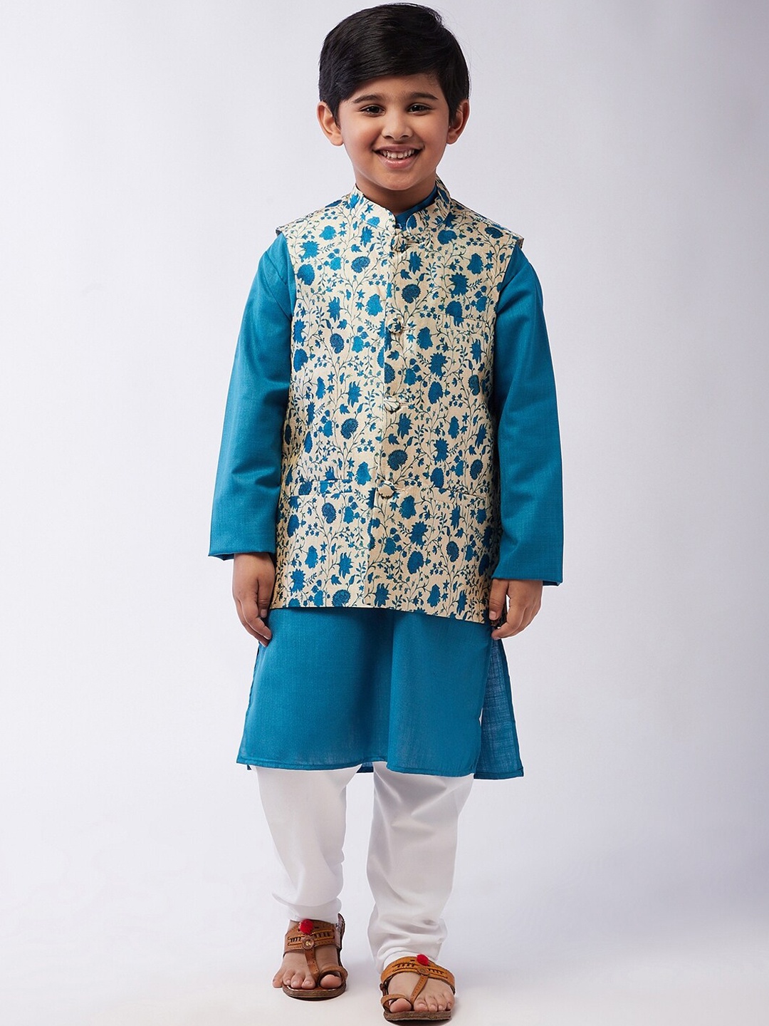

SOJANYA Boys Blue Ethnic Motifs Kurta Pyjamas with Nehru Jacket