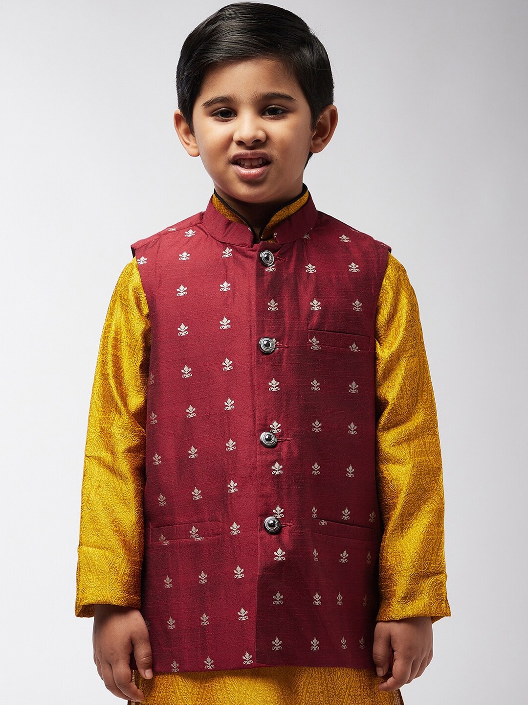 

SOJANYA Boys Maroon & White Woven-Design Nehru Jacket