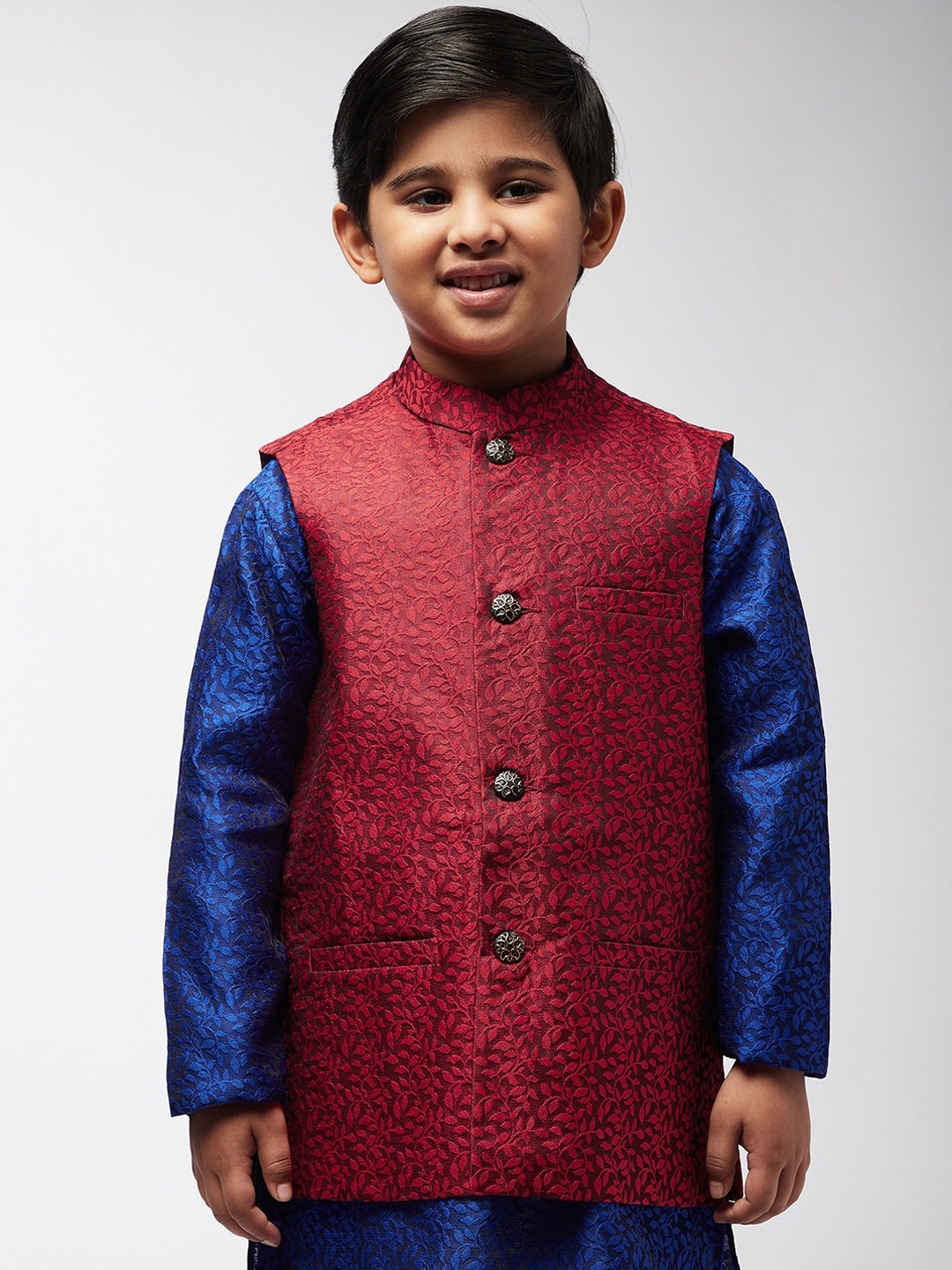 

SOJANYA Boys Red Woven Design Woven Nehru Jacket