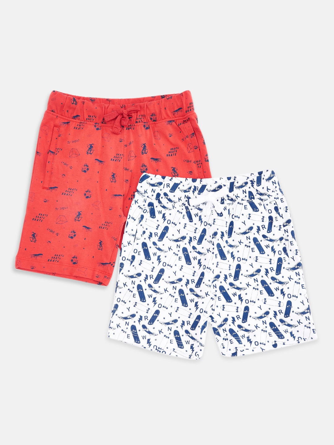 

Pantaloons Junior Boys Multicoloured Set Of 2 Pure Cotton Printed Shorts, Multi