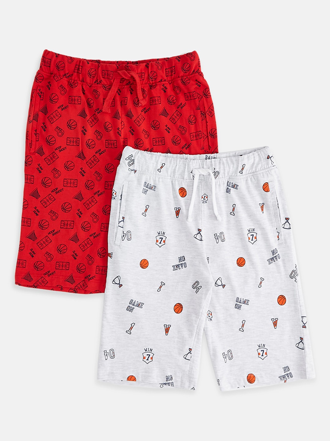 

Pantaloons Junior Boys Pack of 2 Cotton Conversational Printed Shorts, Multi