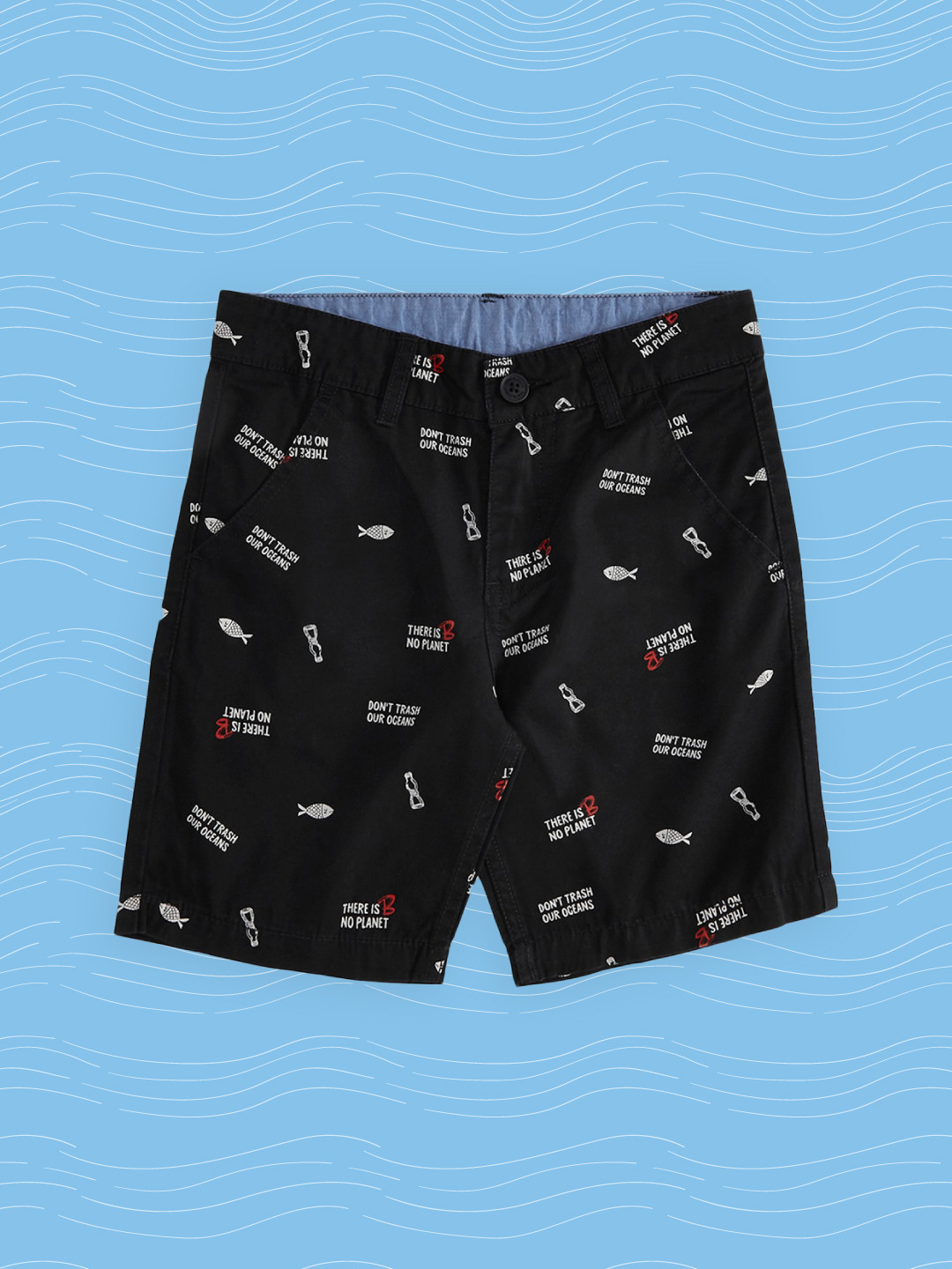 

Pantaloons Junior Boys Black Conversational Printed Pure Cotton Shorts