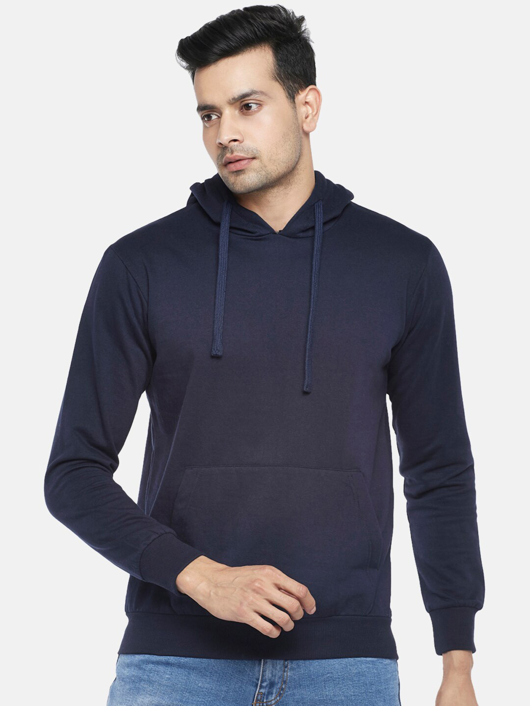 

People Men Navy Blue Hooded Sweatshirt