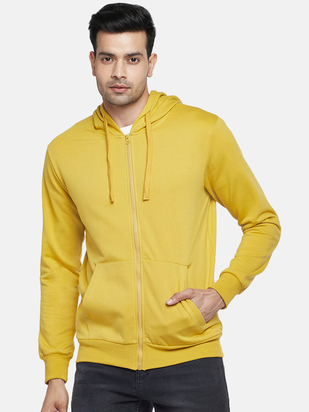 

People Men Mustard Hooded Sweatshirt