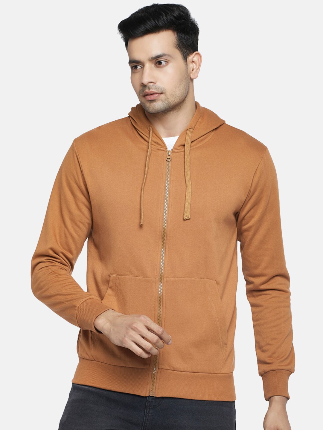 

People Men Khaki Hooded Sweatshirt