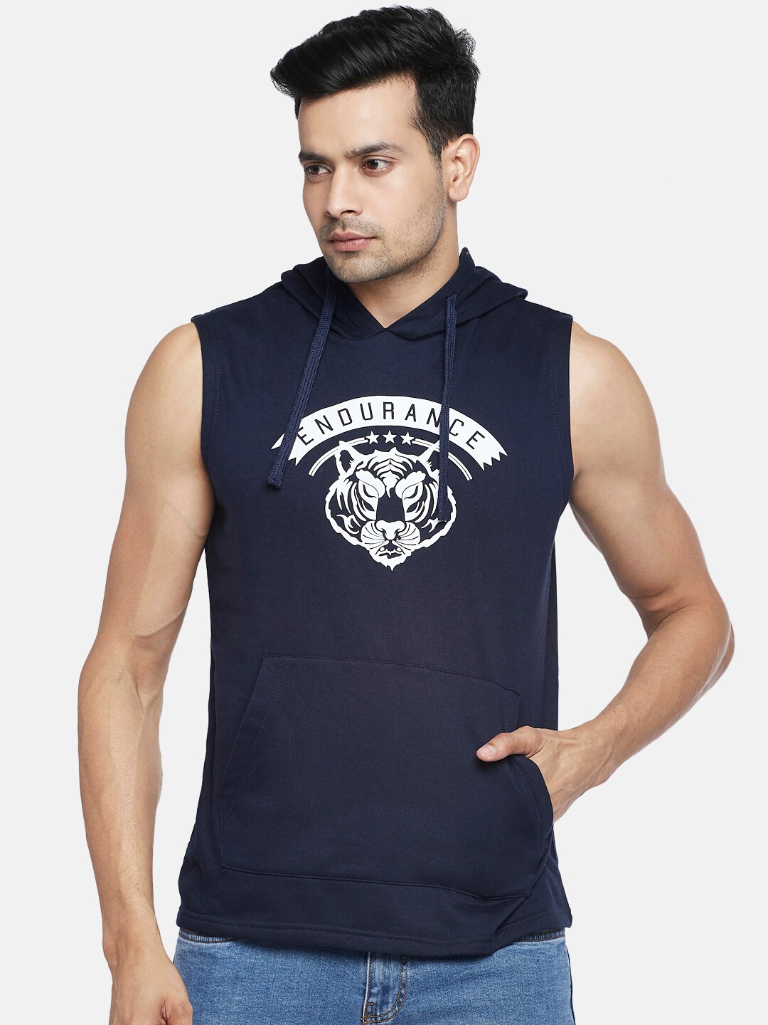 

People Men Navy Blue Hooded Sweatshirt