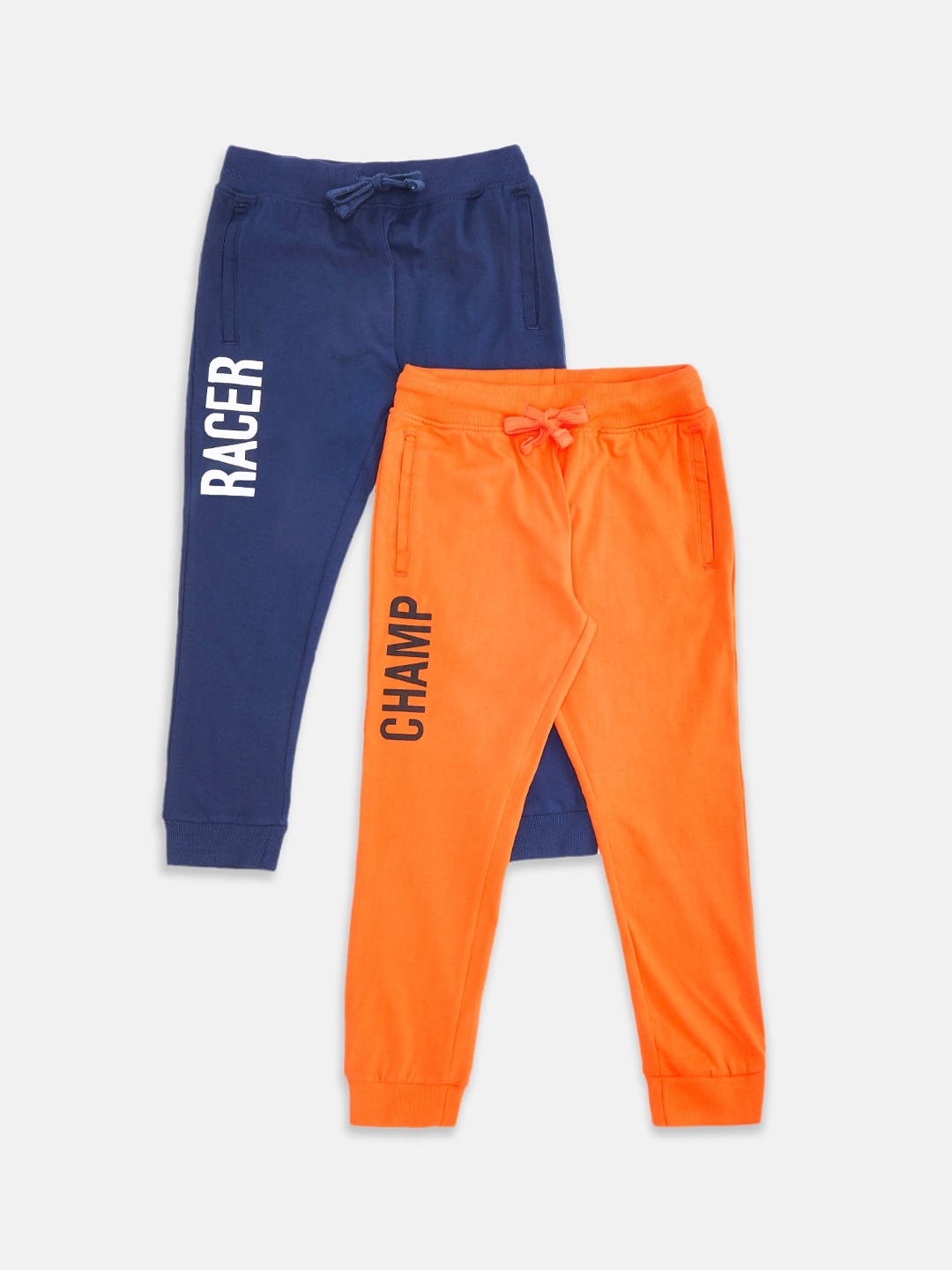 

Pantaloons Junior Boys Pack of 2 Blue & Orange Solid Pure Cotton Track Pants