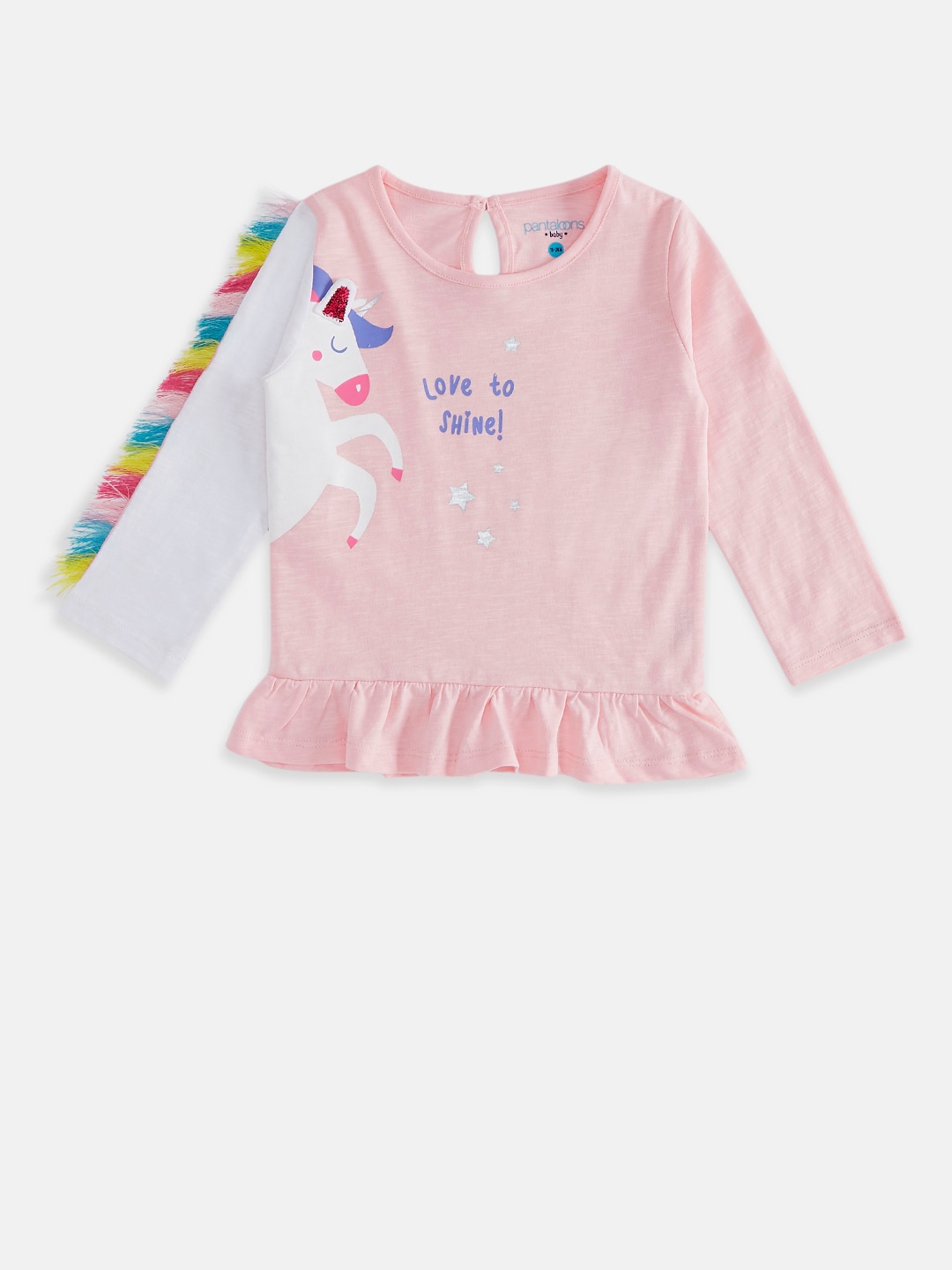 

Pantaloons Baby Girls Pink Unicorn Printed Pure Cotton T-shirt