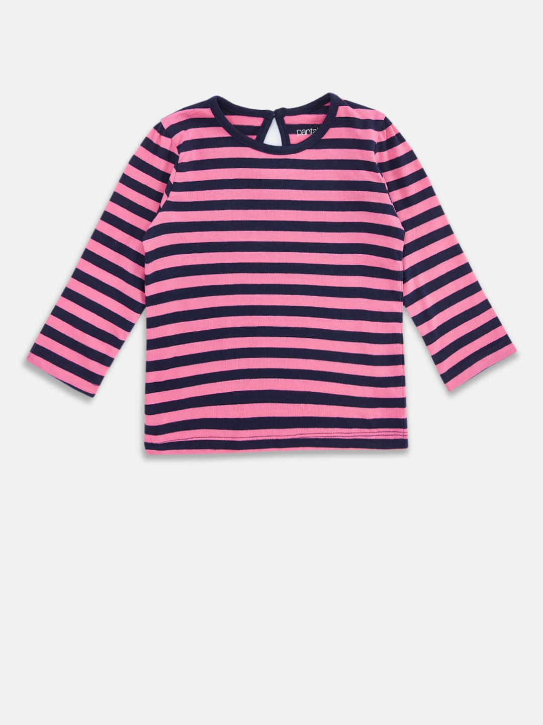 

Pantaloons Baby Girls Pink & Navy Blue Striped Cotton T-shirt