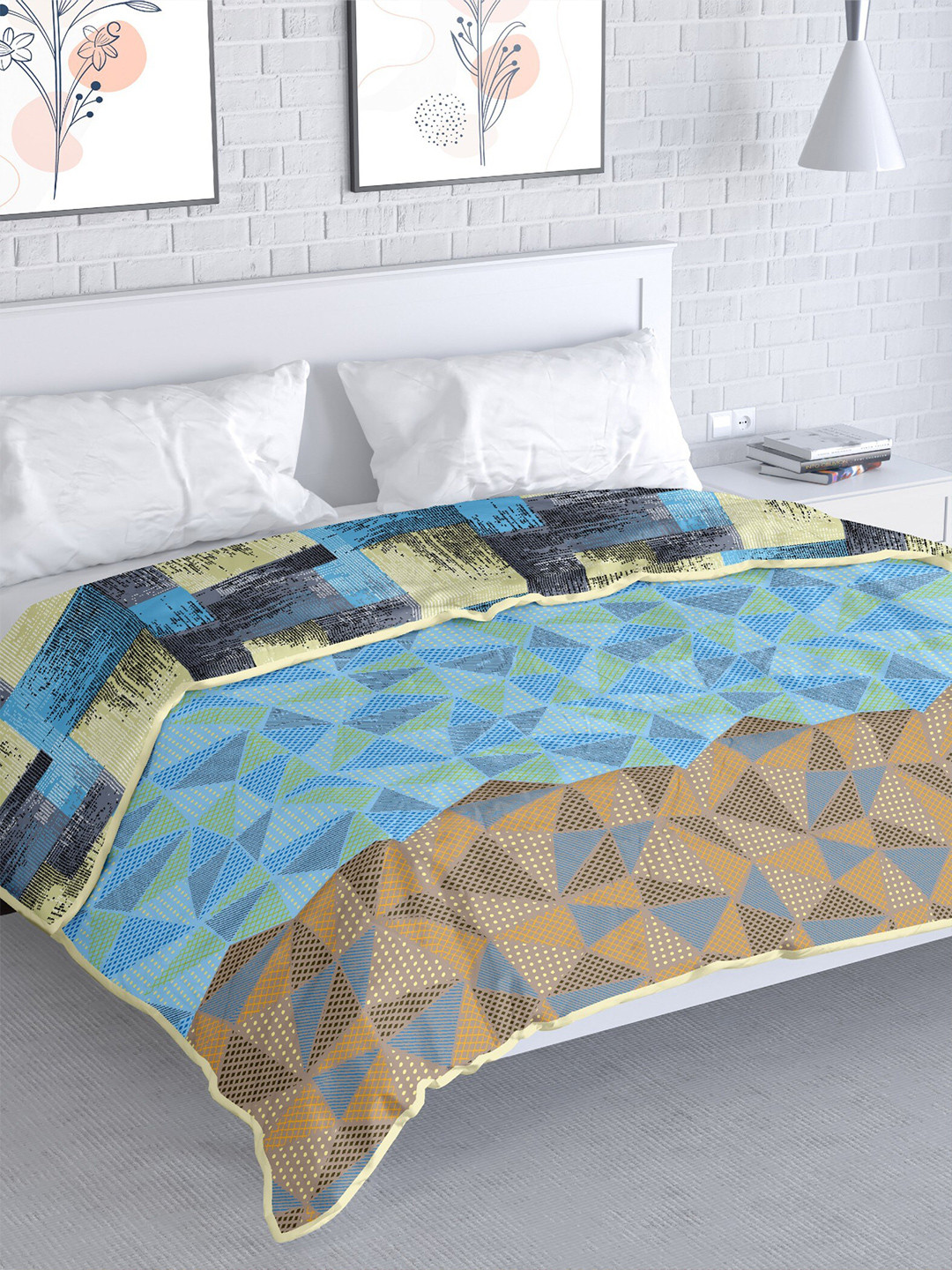 

MAYFAIR HOMES LONDON Blue & Brown Geometric AC Room Reversible 100 GSM Double Bed Dohar