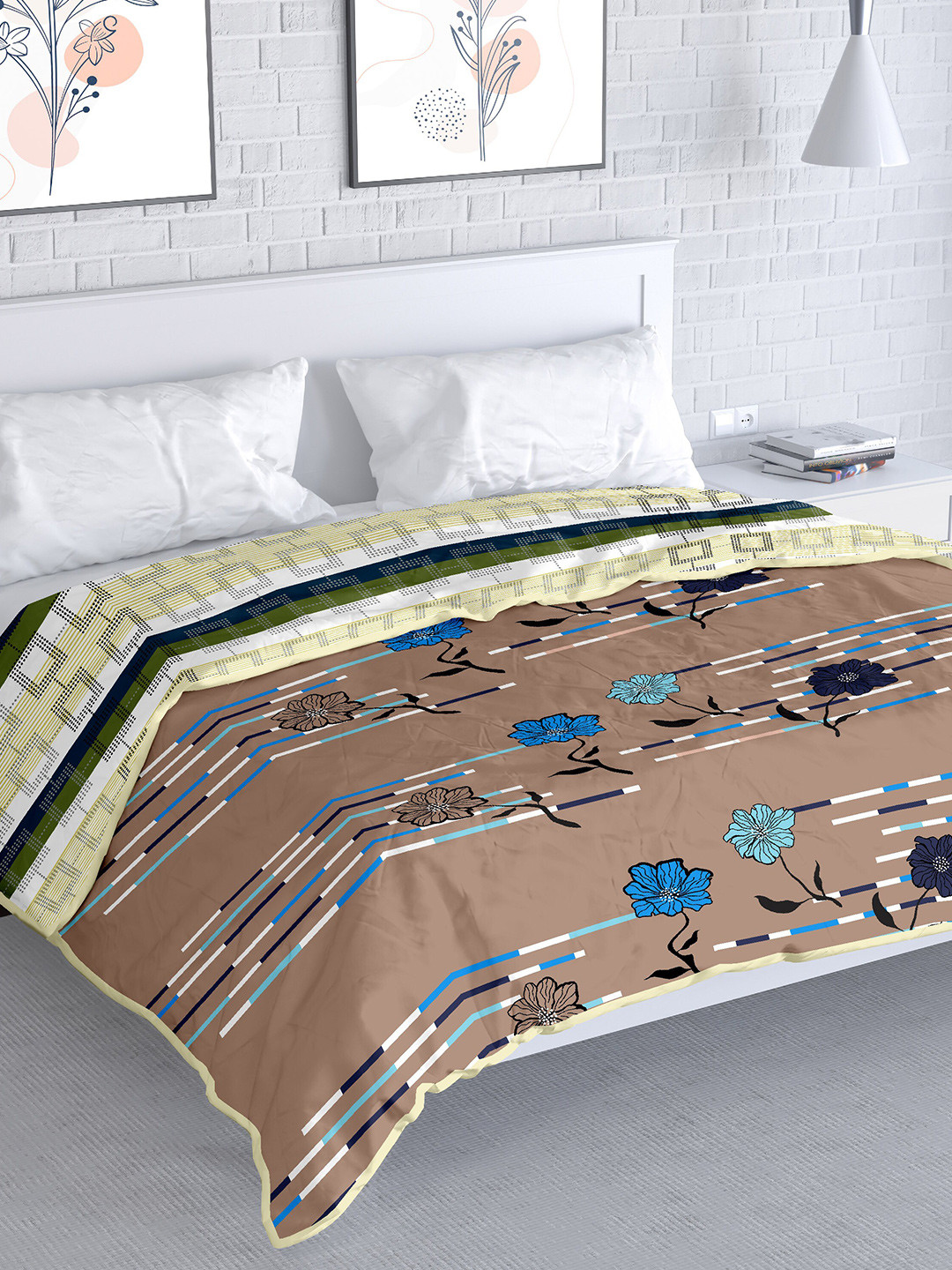 

MAYFAIR HOMES LONDON Brown & Yellow AC Room 100 GSM Cotton Reversible Double Bed Dohar