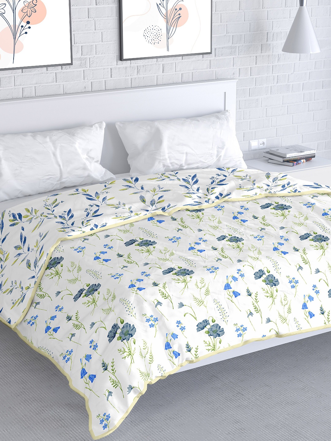 

MAYFAIR HOMES LONDON White & Blue Floral AC Room 100 GSM Double Bed Dohar