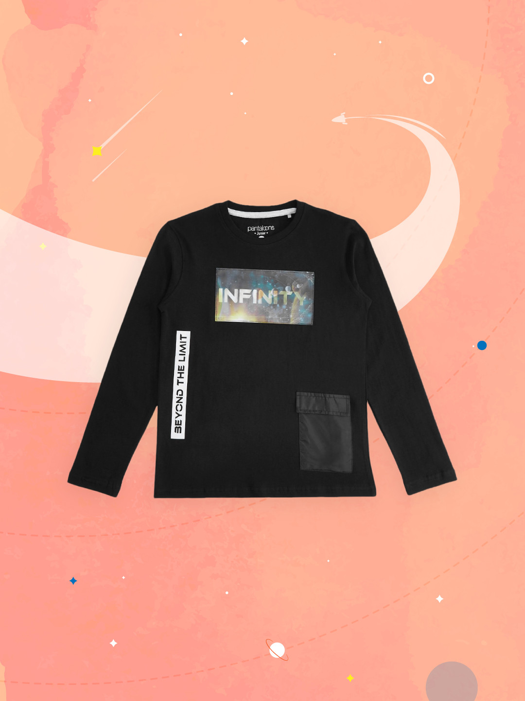 

Pantaloons Junior Boys Black Typography Printed Pure Cotton T-shirt