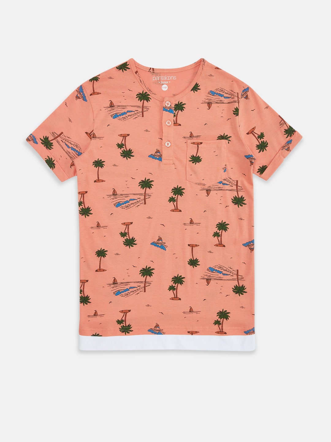 

Pantaloons Junior Boys Coral Printed Pure Cotton T-shirt