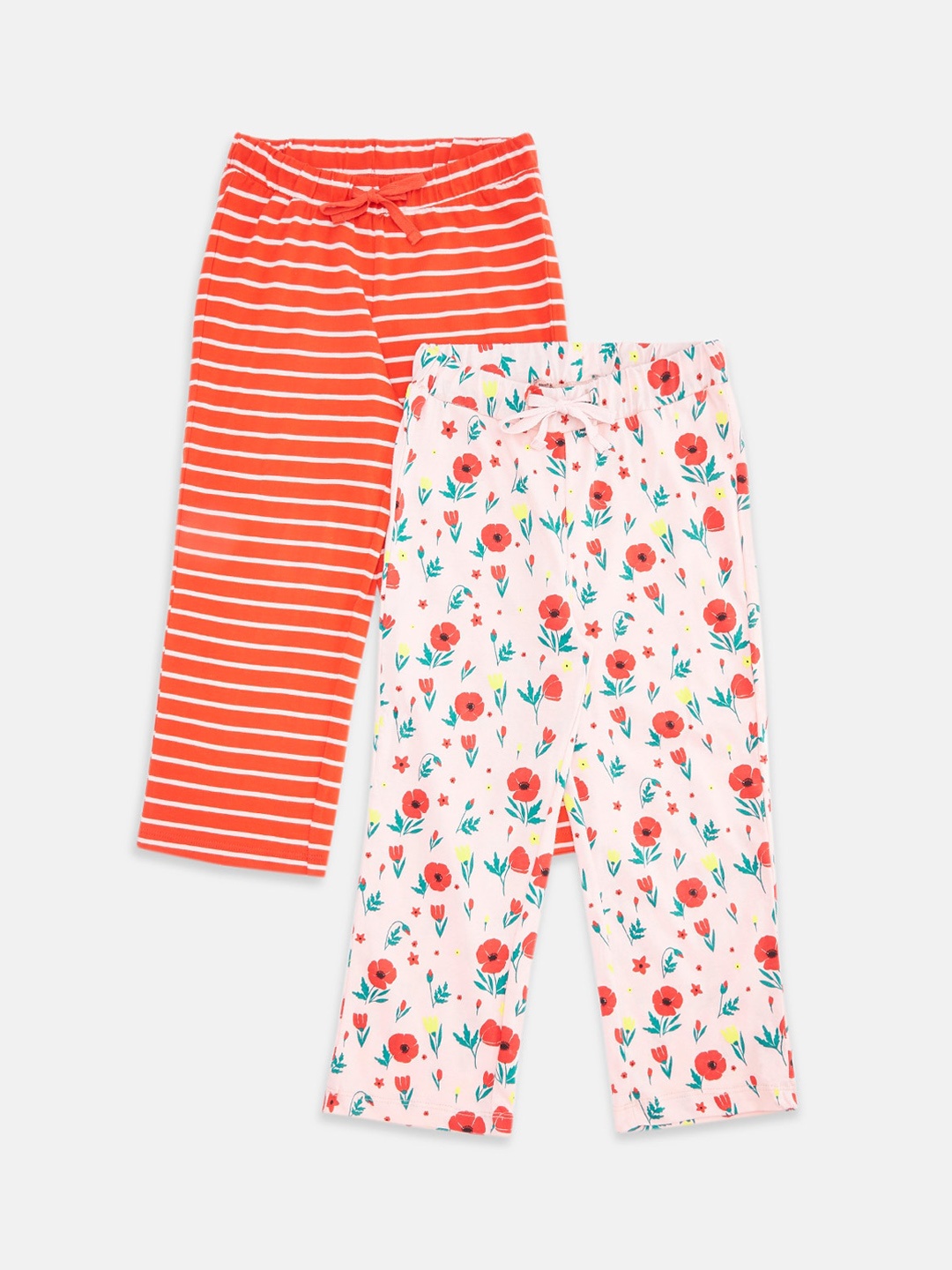 

Pantaloons Junior Pack of 2 Orange & White Cotton Knitted Printed Lounge Pants