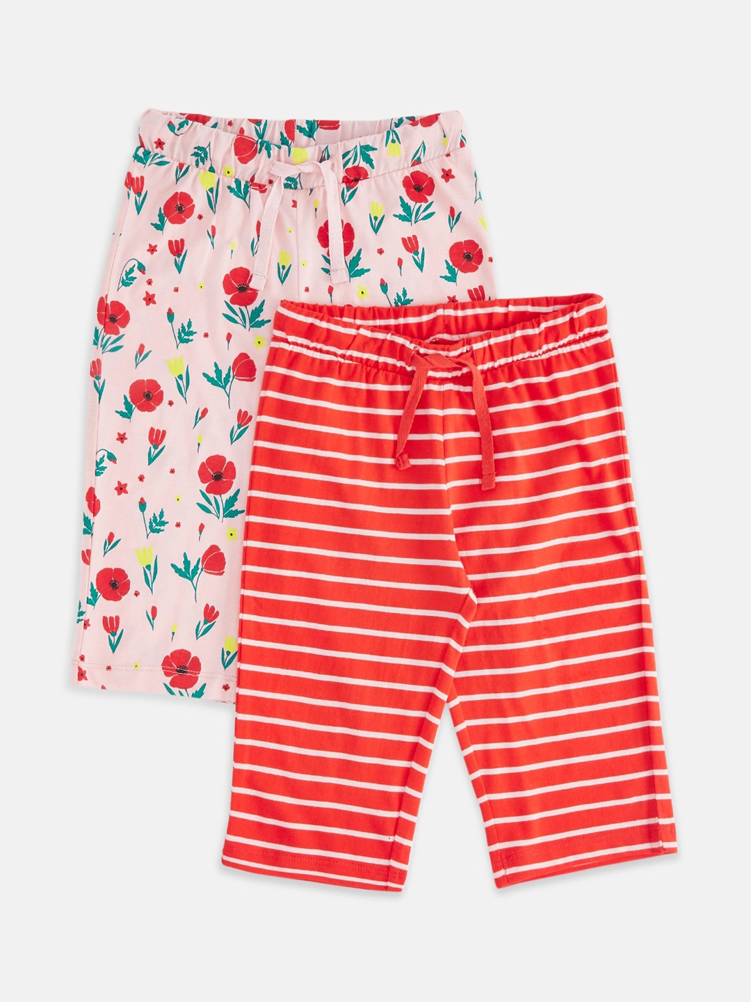 

Pantaloons Junior Girls Pack Of 2 Multicolured Printed Pure Cotton Lounge Pants, Multi