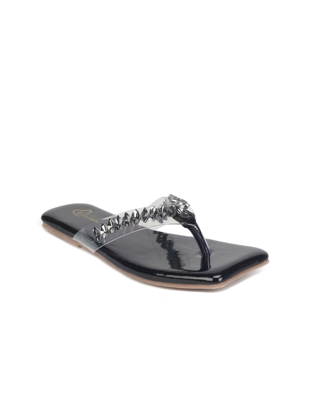 

The Desi Dulhan Women Black Embellished T-Strap Flats