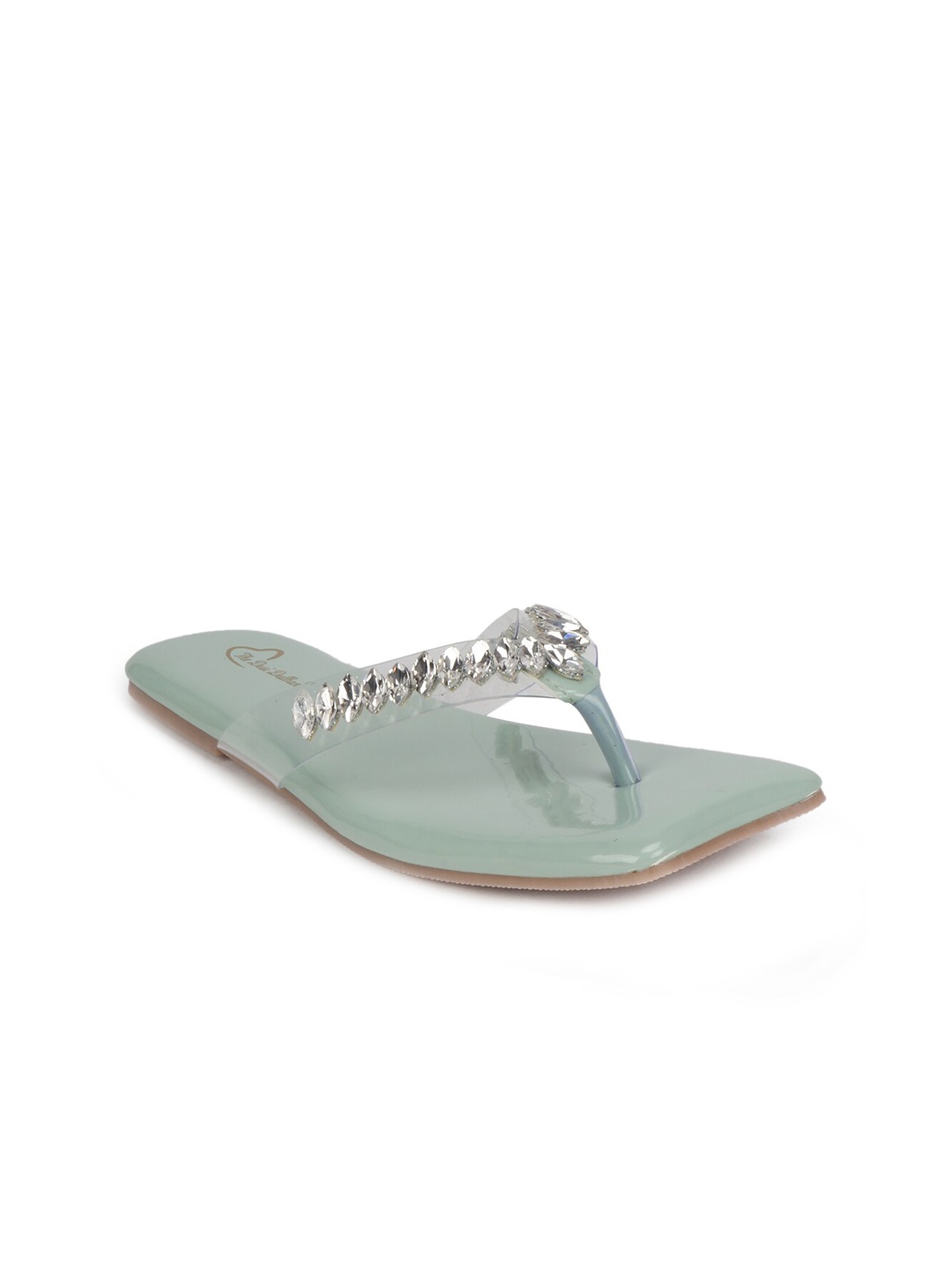 

The Desi Dulhan Women Mint Green Embellished Open Toe Flats