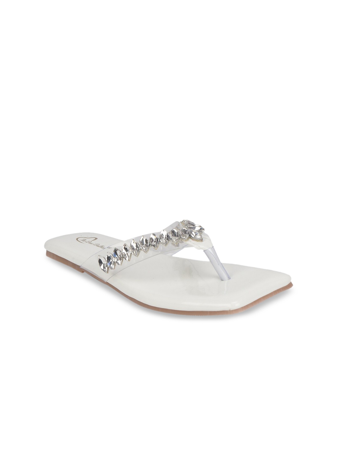 

The Desi Dulhan Women White Embellished T-Strap Flats