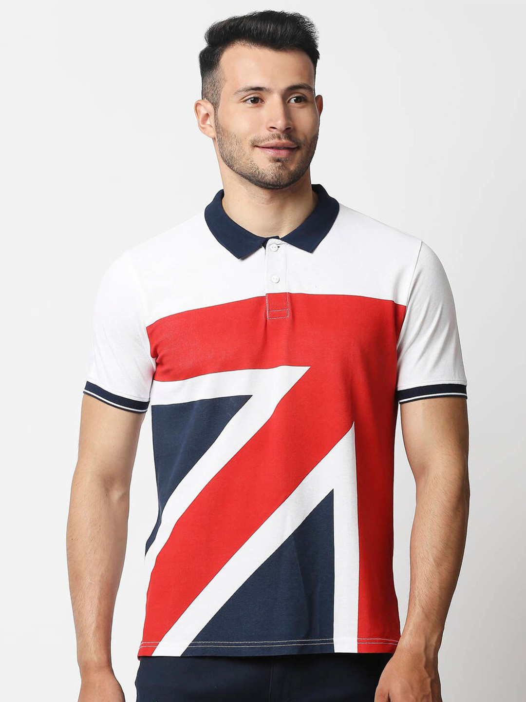 

Pepe Jeans Men White & Red Colourblocked Polo Collar T-shirt