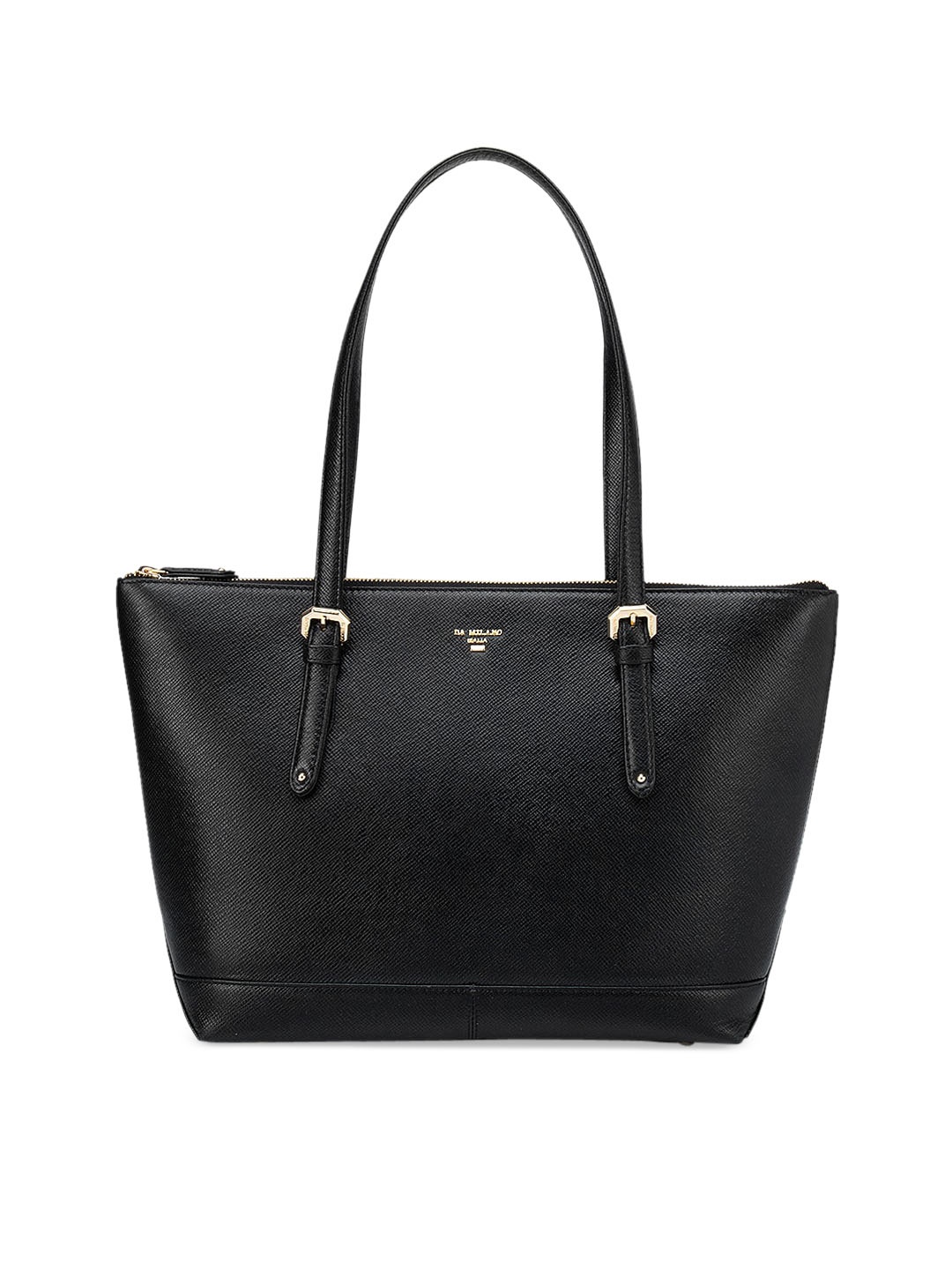 

Da Milano Black Leather Structured Tote Bag