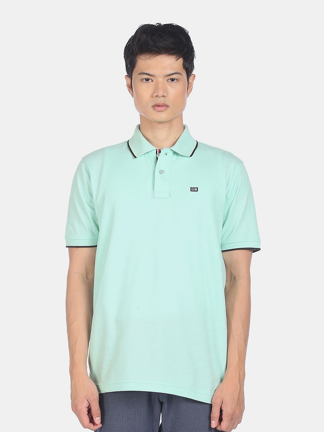 

Arrow Sport Men Sea Green Pure Cotton Polo Collar T-shirt