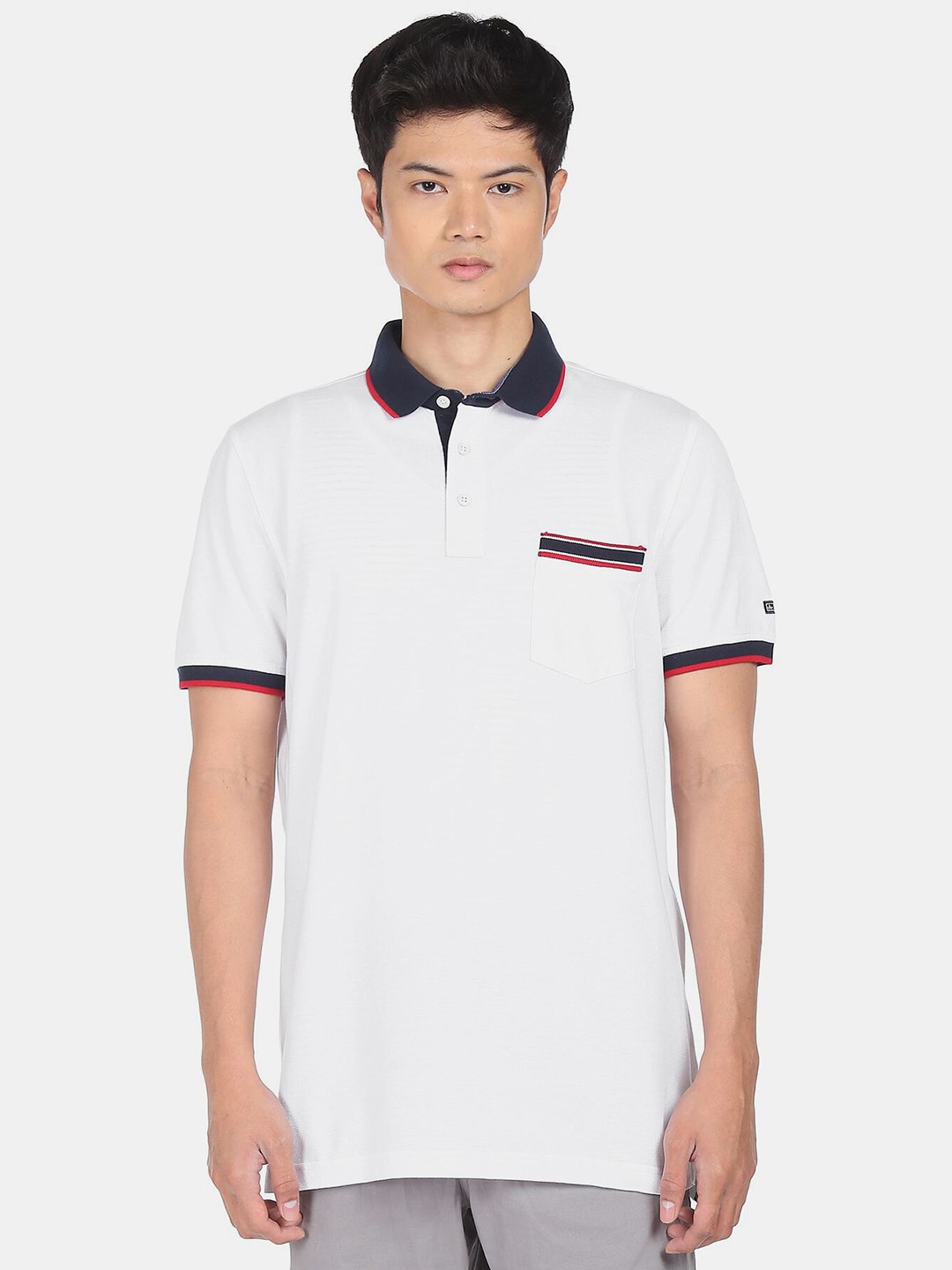 

Arrow Sport Men White Polo Collar Pockets Pure Cotton Regular Fit T-shirt
