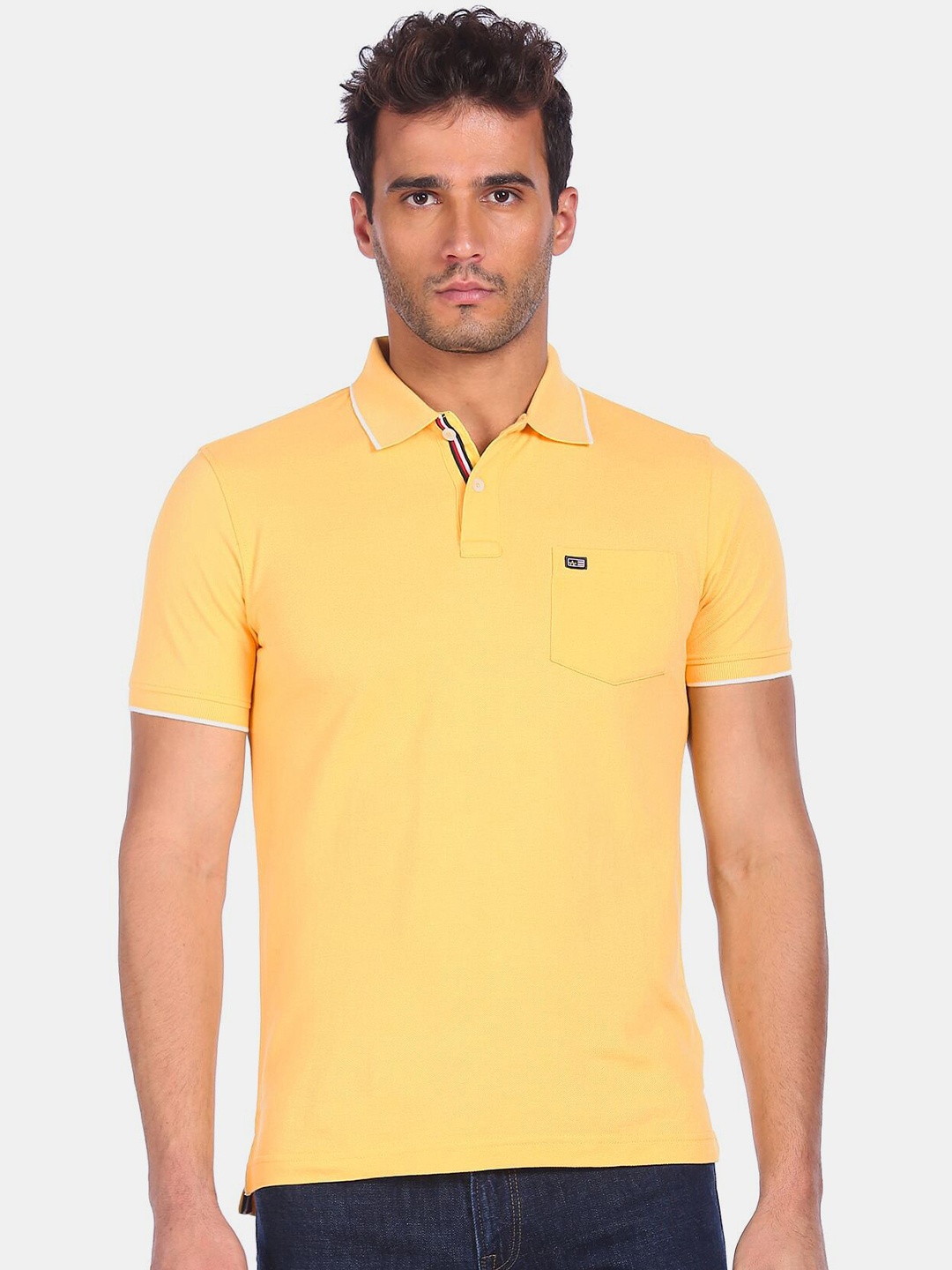 

Arrow Sport Men Yellow Polo Collar Cotton T-shirt