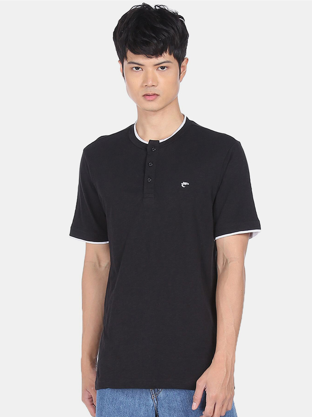 

Ruggers Men Black Henley Neck T-shirt