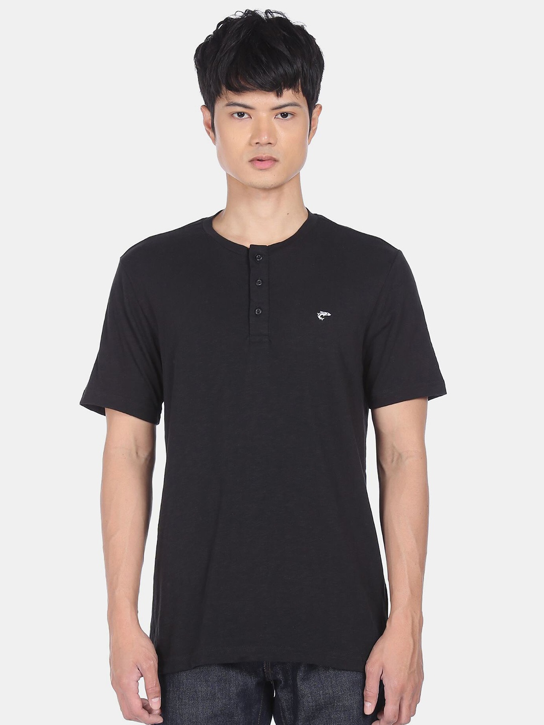

Ruggers Men Black Henley Neck T-shirt