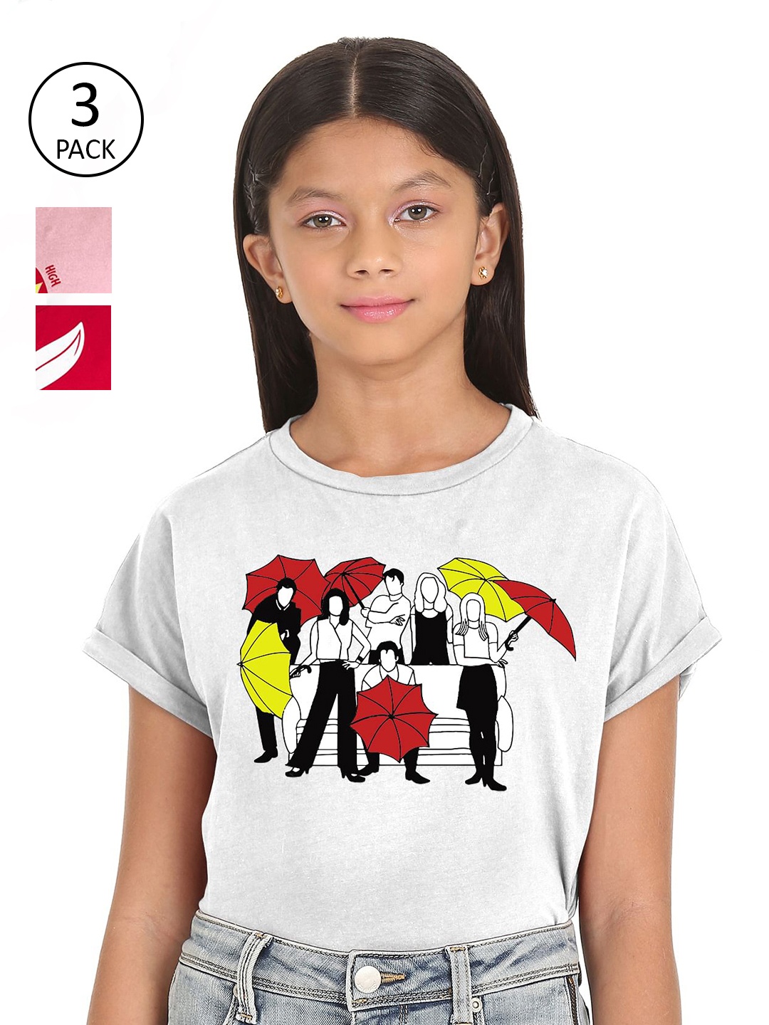 

SUGR Girl Assorted Pack of 3 Printed Extended Sleeves Pure Cotton T-shirts