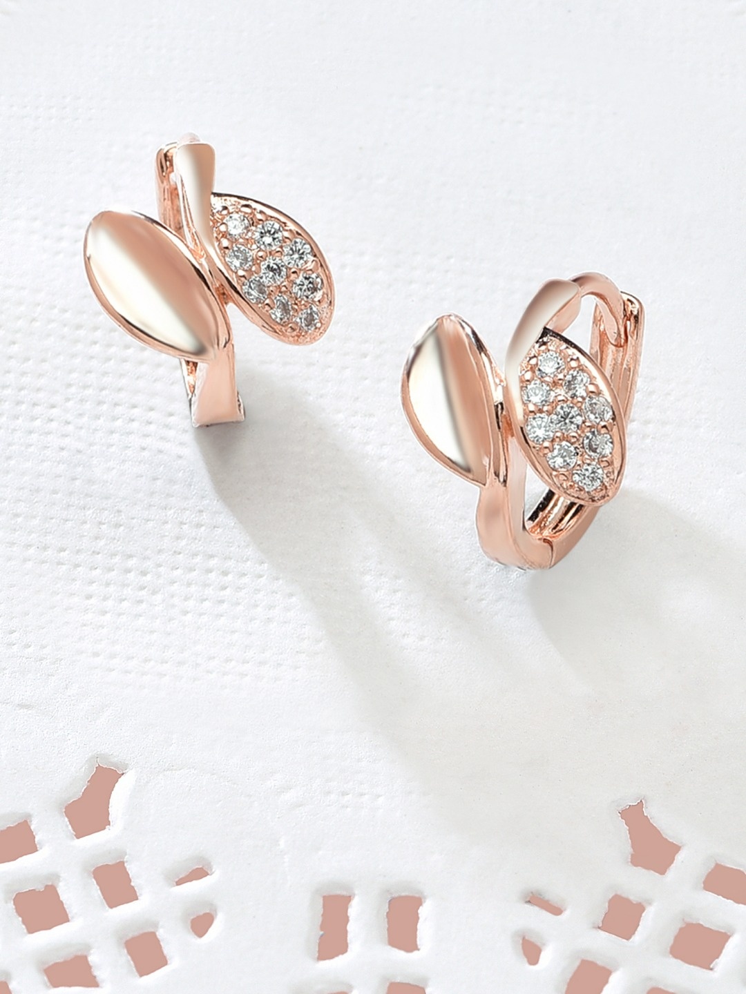 

AMI Rose Gold-Toned Cubic Zirconia Studded Hoop Earrings