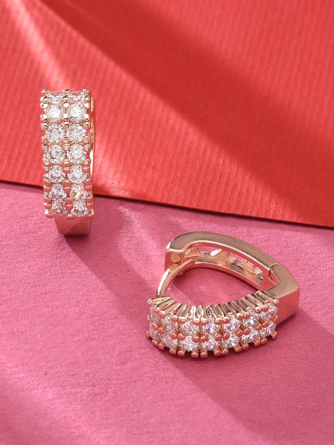 

AMI Rose Gold & White Contemporary Cubic Zirconia Hoop Earrings