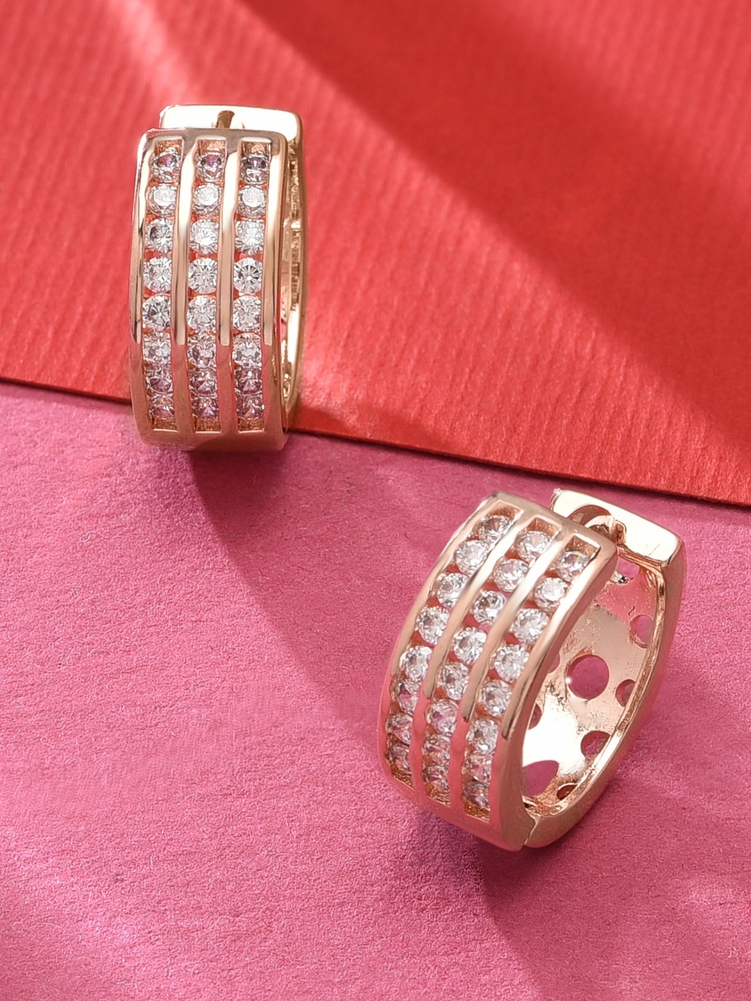 

AMI Rose Gold Cubic Zirconia Contemporary Drop Earrings