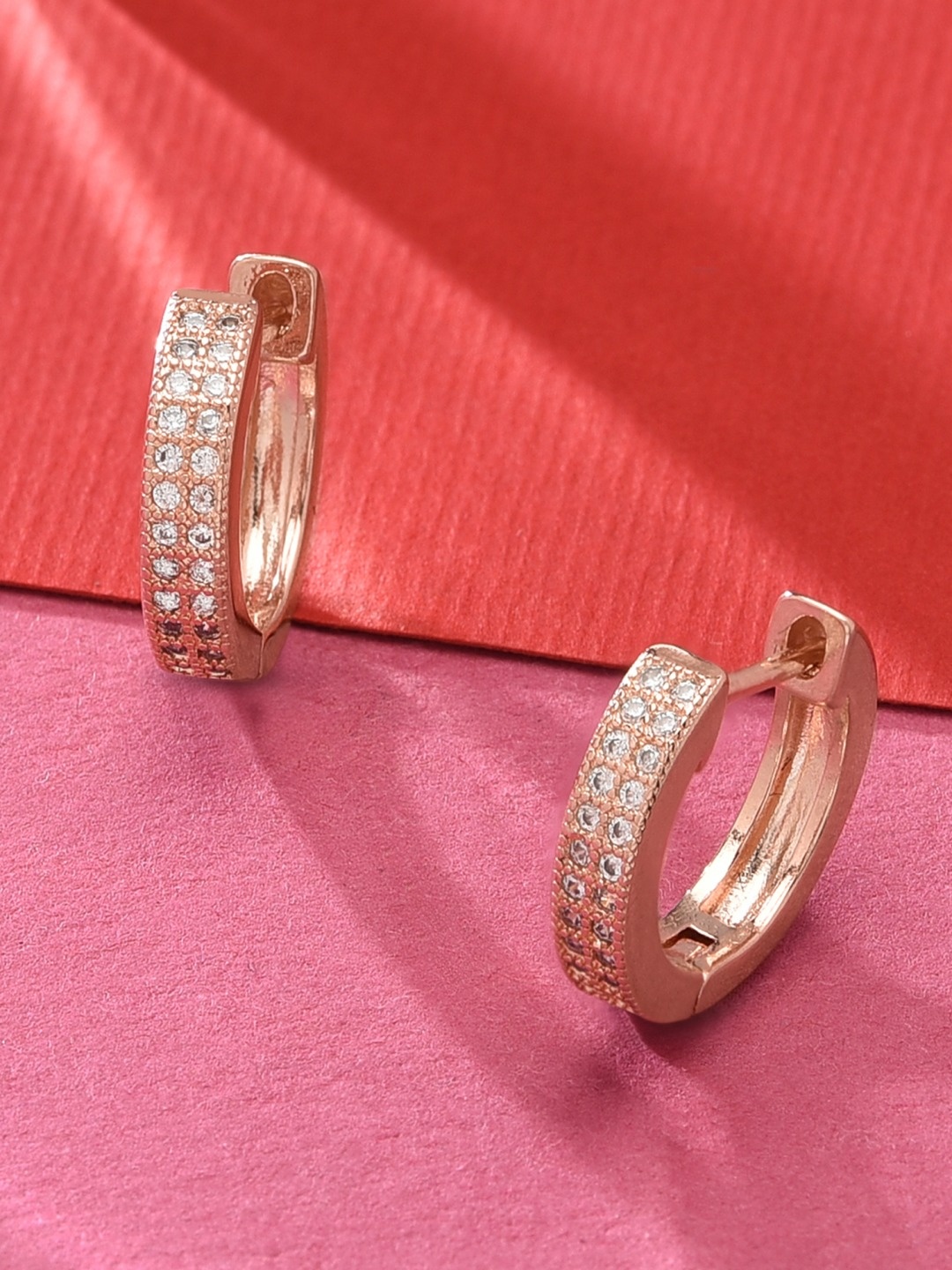 

AMI Rose Gold Contemporary Cubic Zirconia Hoop Earrings