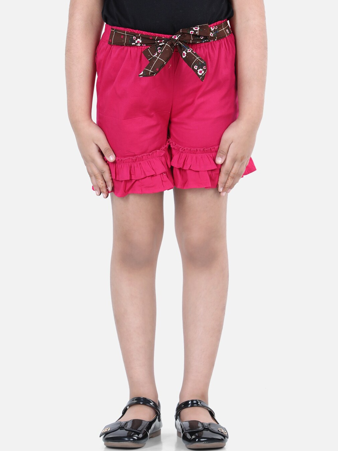 

Cutiekins Girls Pink Solid Regular Fit Shorts With Knot Belt