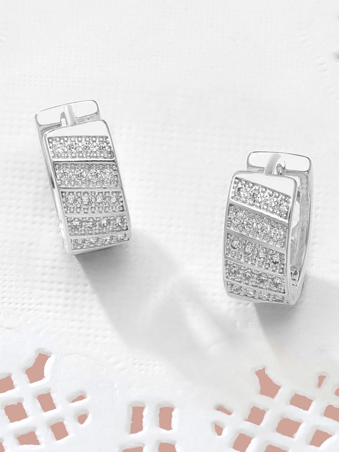 

AMI Silver-Toned Cubic Zirconia Contemporary Hoop Earrings