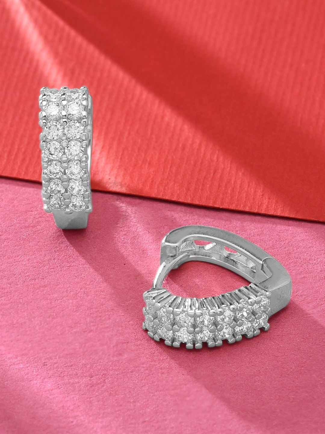 

AMI Silver-Plated & White Heart Shaped Hoop Earrings