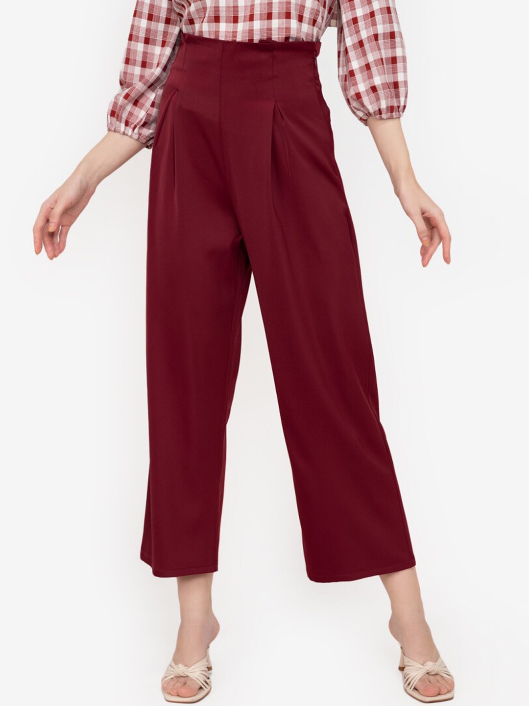 

ZALORA WORK Women Red Solid Trousers