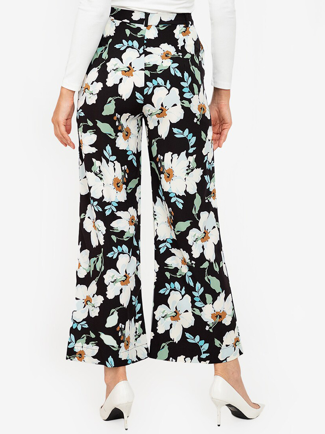 

ZALORA WORK Women Black Floral Printed Flared Trousers