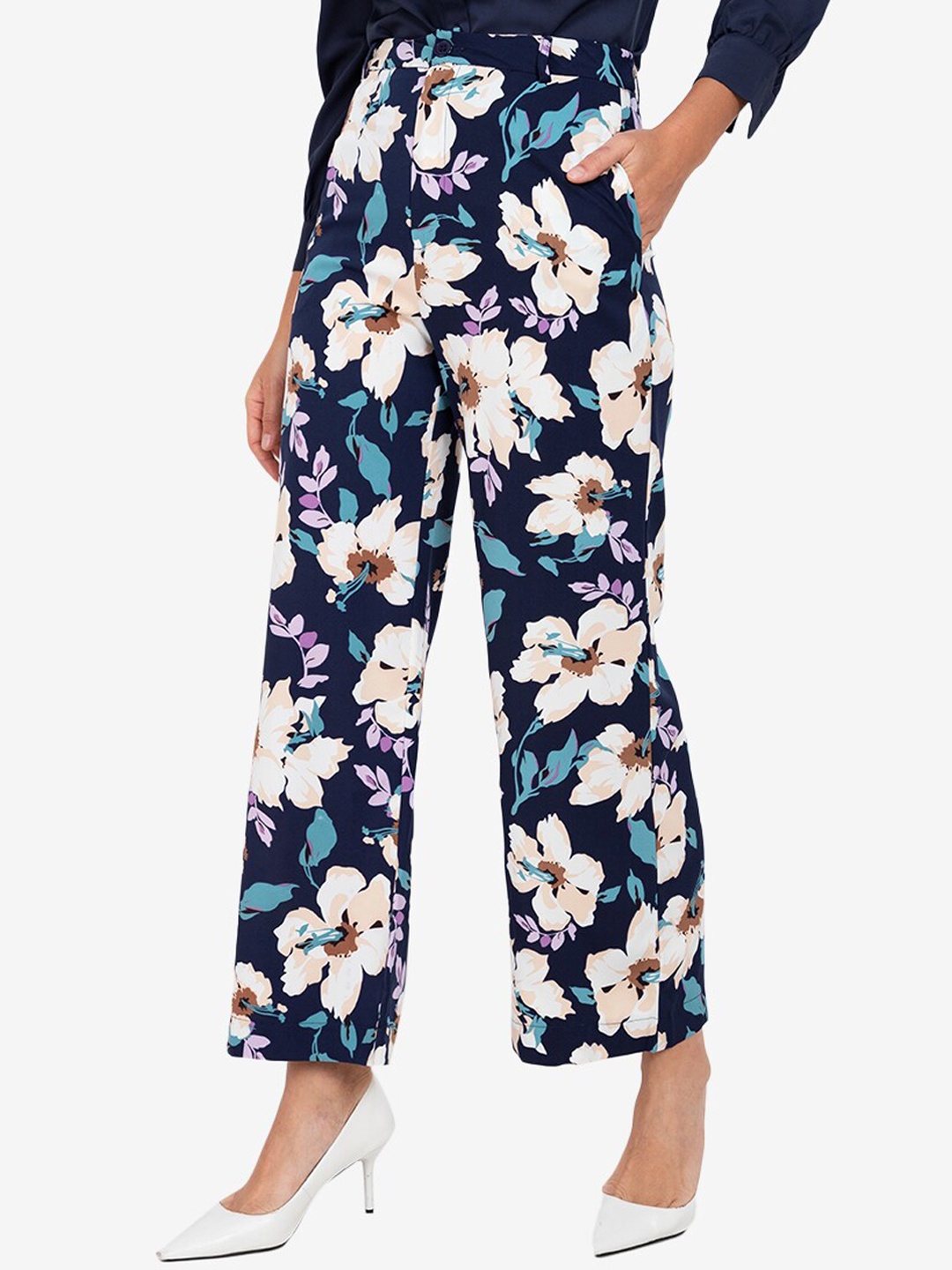 

ZALORA WORK Women Multicoloured Floral Printed Easy Wash Trousers, Multi