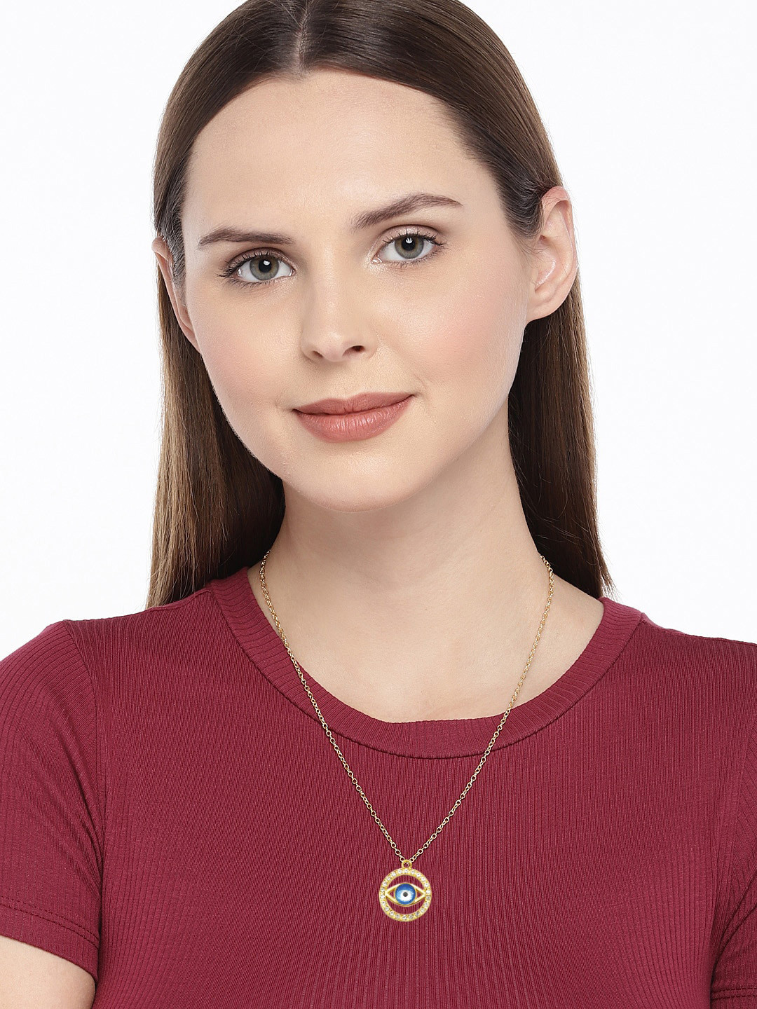 

OOMPH Women Gold-Plated White Stone-Studded Pendant With Chain