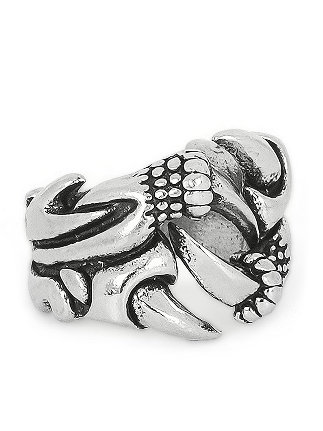 

OOMPH Men Oxidised Silver-Toned Adjustable Gothic Dragon Biker Finger Ring